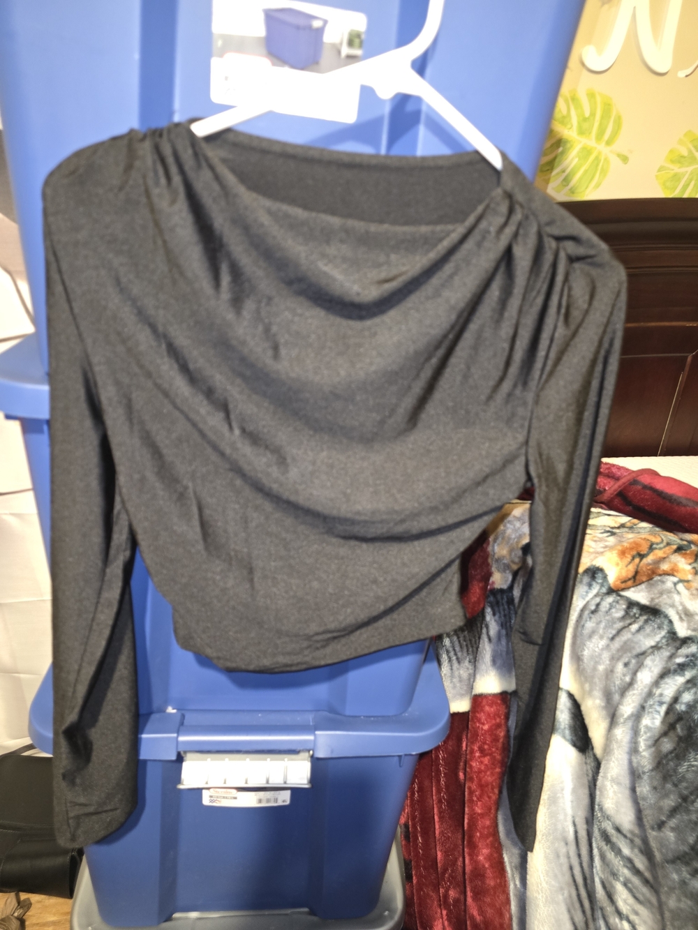 Women's Long Sleeve Draped Top - Black